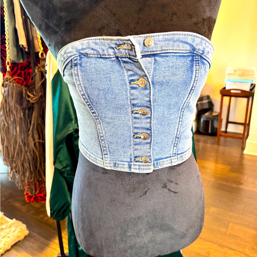 Divided H&M Denim Corset Tube Top | Size Small